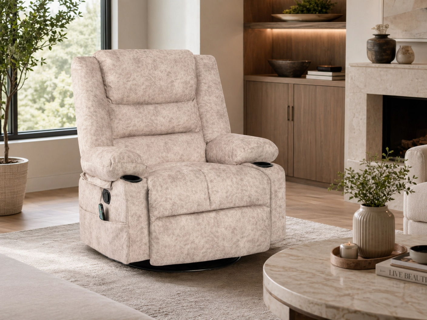 MASSEVA Cloud-Comfort | 8-Point Heated Massage Swivel & Rocking Sanctuary with Integrated Storage & Cup Holders
