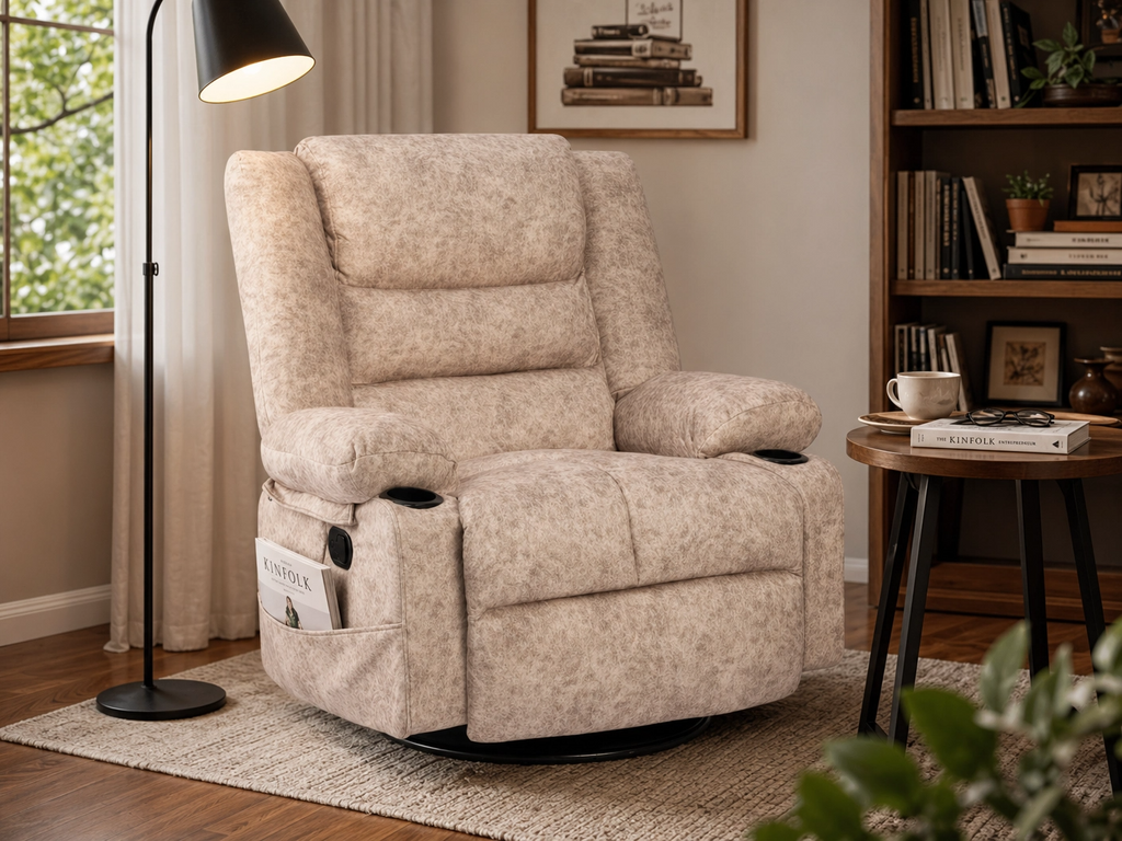 MASSEVA Cloud-Comfort | 8-Point Heated Massage Swivel & Rocking Sanctuary with Integrated Storage & Cup Holders