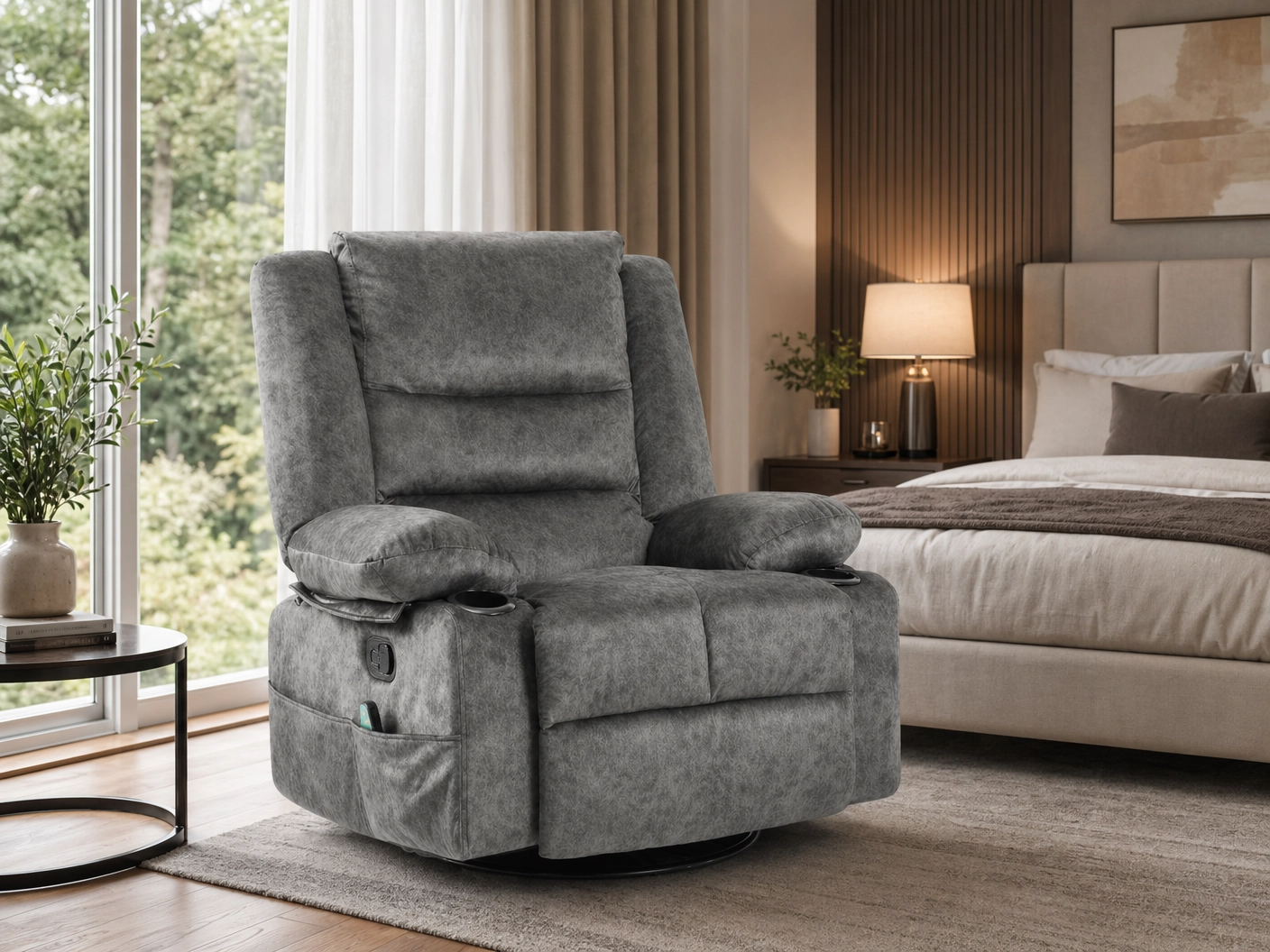 MASSEVA Sovereign | 8-Point Heated Massage Swivel & Rocking Lounge Chair with Integrated Storage & Cup Holders