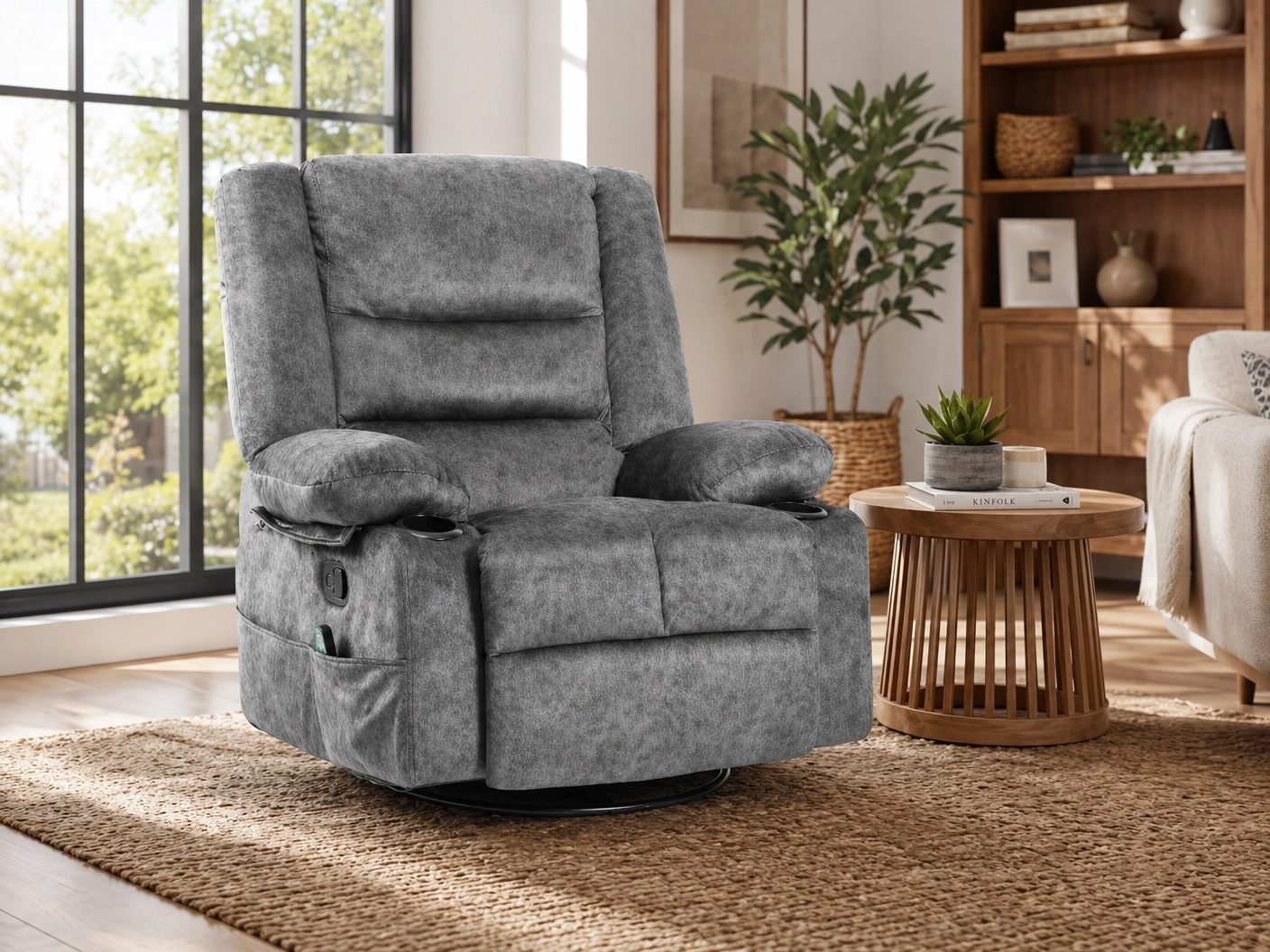 MASSEVA Sovereign | 8-Point Heated Massage Swivel & Rocking Lounge Chair with Integrated Storage & Cup Holders