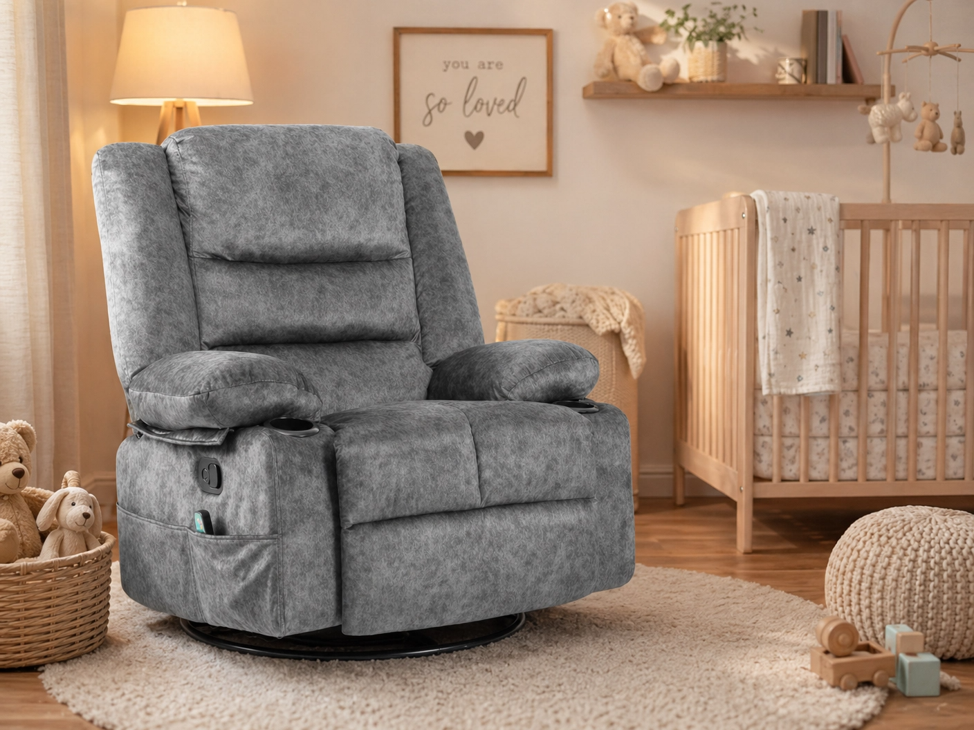 MASSEVA Sovereign | 8-Point Heated Massage Swivel & Rocking Lounge Chair with Integrated Storage & Cup Holders