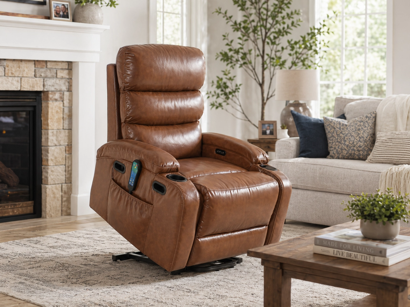 MASSEVA Sovereign Power Lift Recliner | 21-inch Wide Seat, 8-Point Vibration Massage & Wood Heating with Smart Timer
