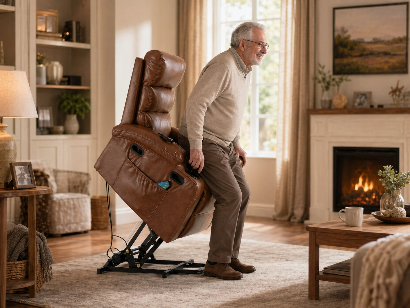 MASSEVA Sovereign Power Lift Recliner | 21-inch Wide Seat, 8-Point Vibration Massage & Wood Heating with Smart Timer