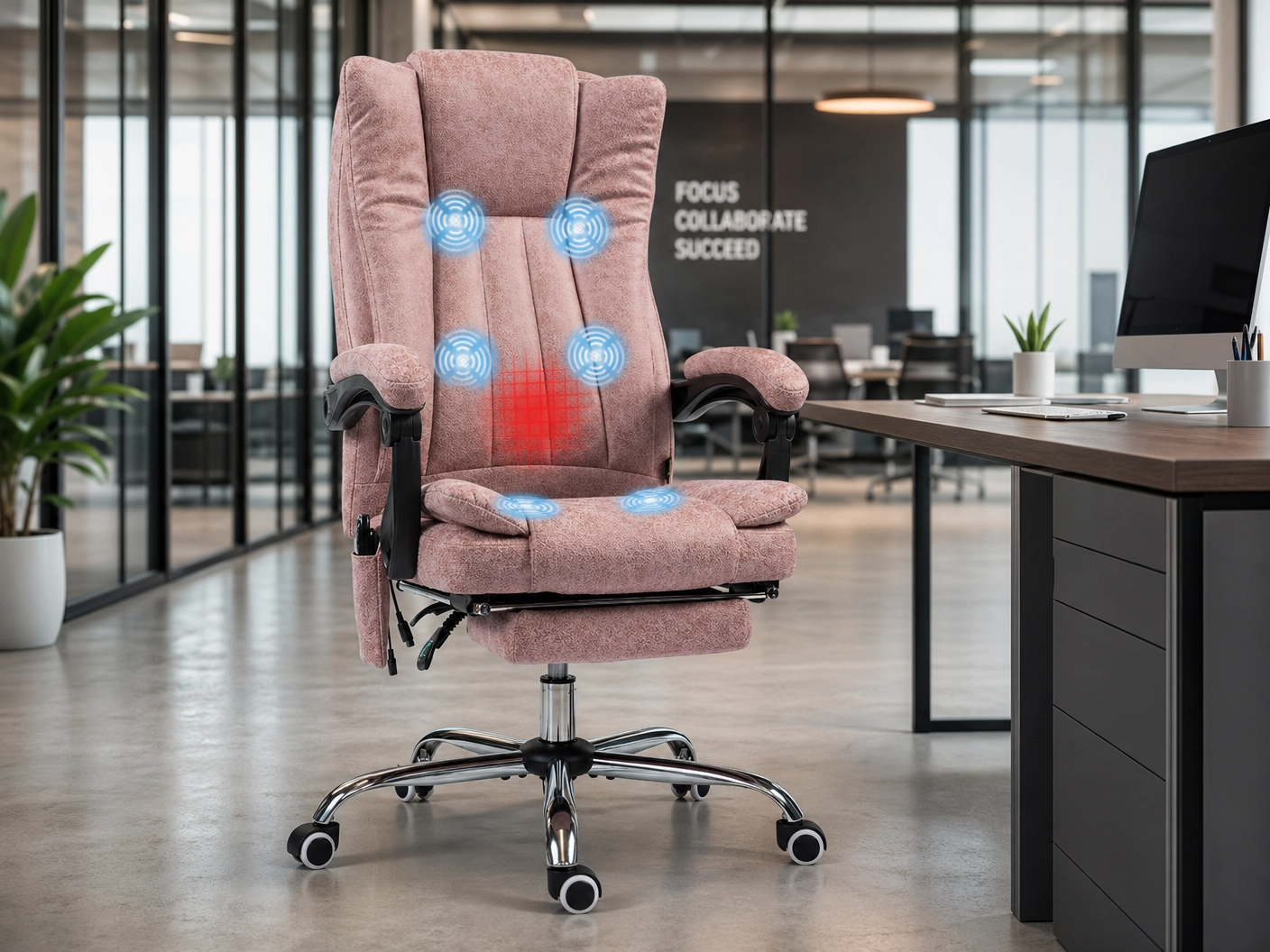 MASSEVA Executive Wellness | 6-Point Ergonomic Massage & Heat Office Chair with Retractable Footrest & Remote Control
