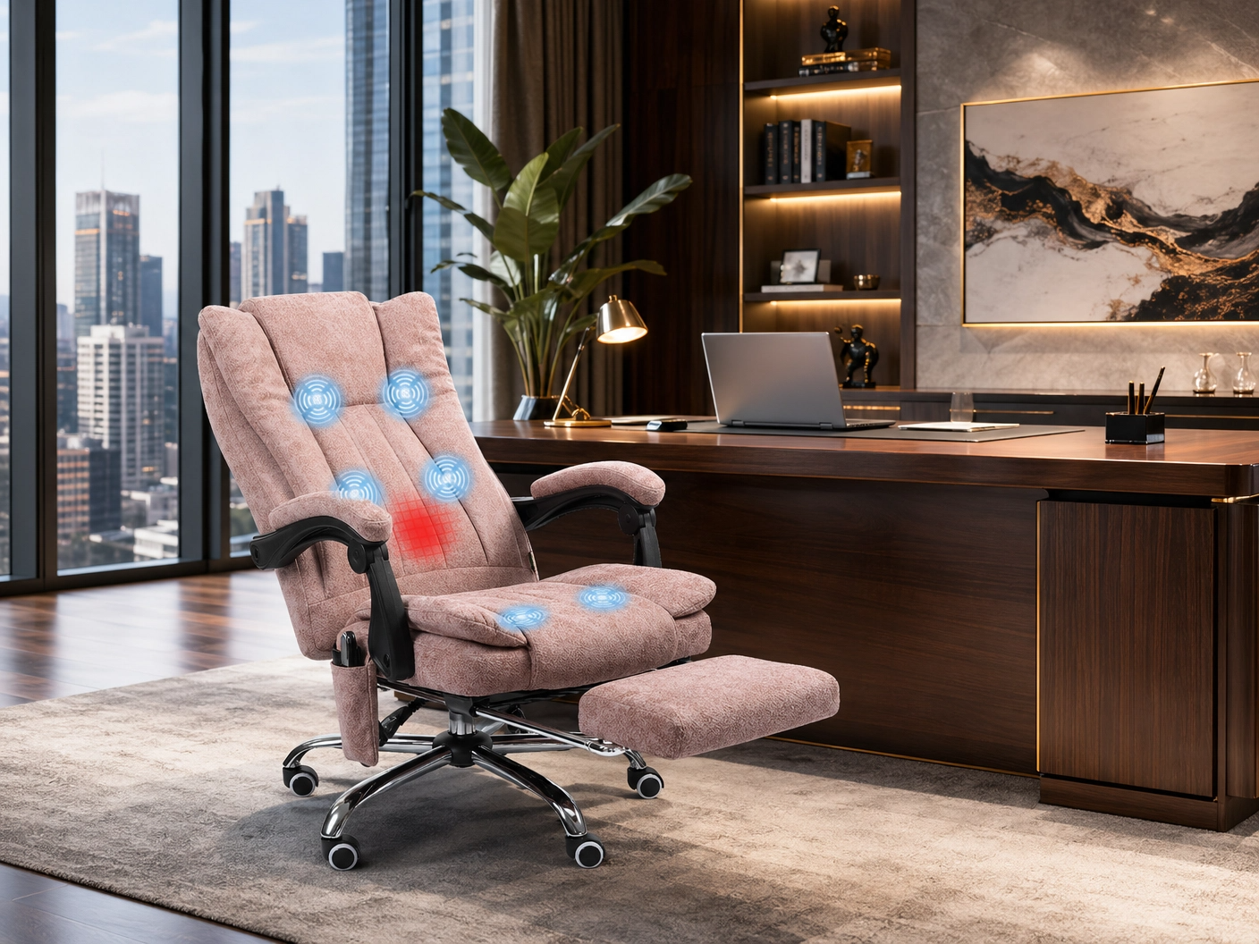 MASSEVA Executive Wellness | 6-Point Ergonomic Massage & Heat Office Chair with Retractable Footrest & Remote Control